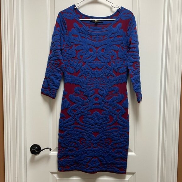 Beautiful! Blue Rain Sz Small Red Long Sleeve Dress w Blue Asian Flare Detailing - Picture 2 of 8